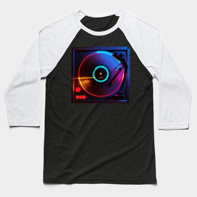 Glow Party DJ Turntable Baseball T-Shirt by musicgeniusart